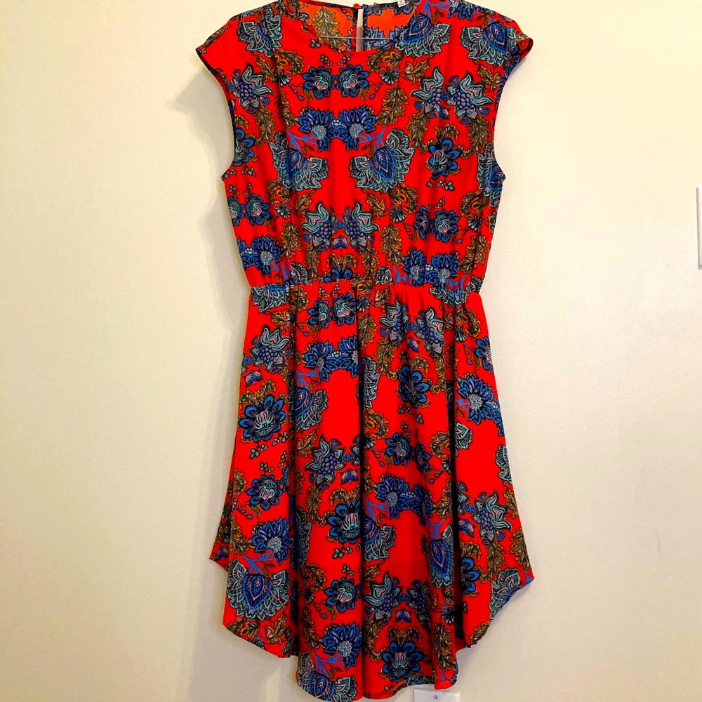 Blouson dress, bold colors.